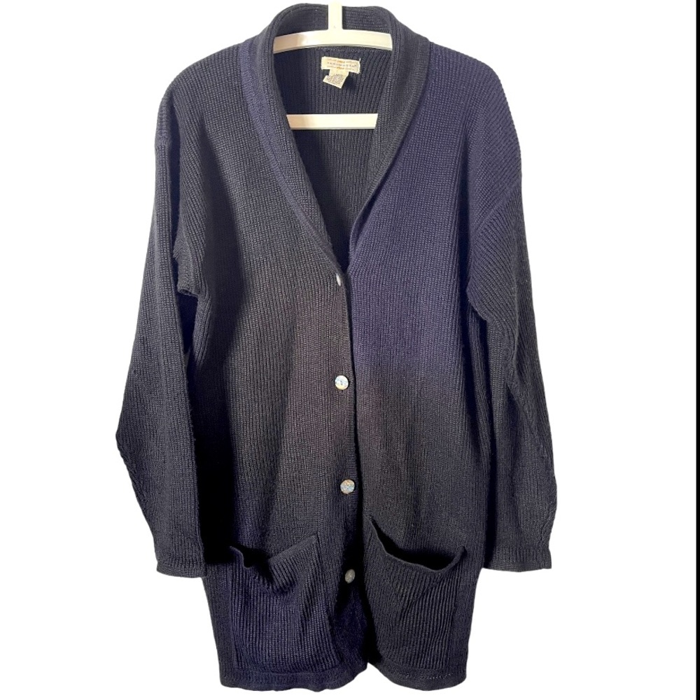 Yarnworks 100% Wool Two Toned Blue Black Long Oversize Cardigan Sweater L